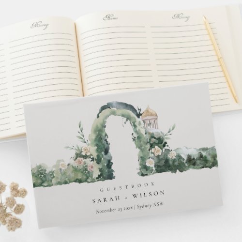 Pastel Floral Green Garden Arch Botanical Wedding Guest Book