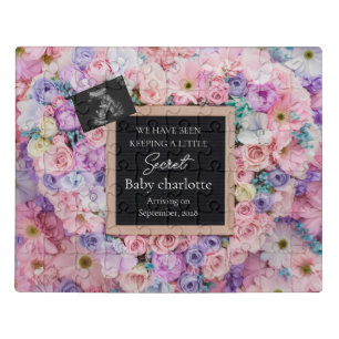 Pastel Floral Heart Pregnancy Announcement gift Jigsaw Puzzle
