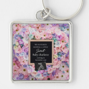Pastel Floral Heart Pregnancy Announcement gift Keychain