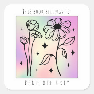Pastel Floral Hologram Square Book Plate