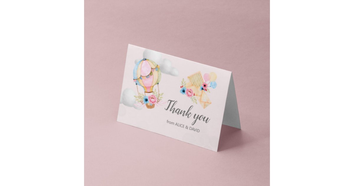 Pastel Floral Hot Air Balloon Folded Thank You Card | Zazzle