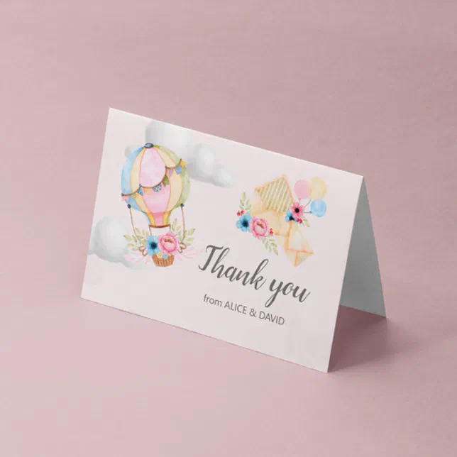 Pastel Floral Hot Air Balloon Folded Thank You Card | Zazzle
