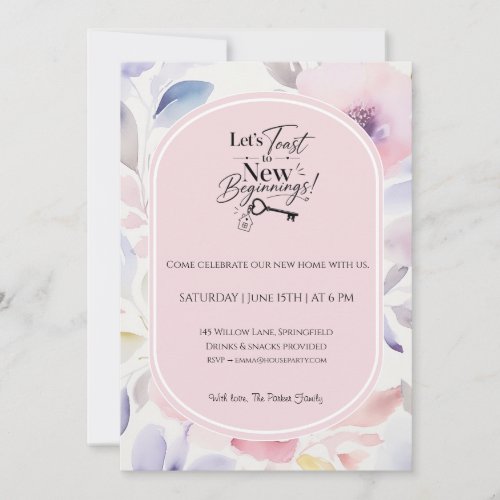 Pastel Floral Housewarming Invitation New Home