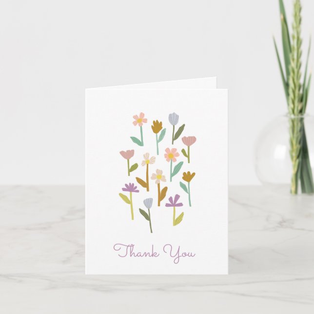 Pastel Floral Illustrated Boho Thank You Cards (Front)