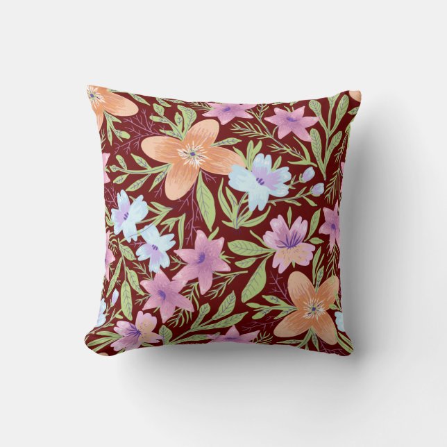 Pastel floral illustration throw pillow (Front)