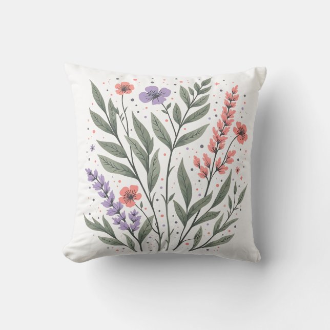 Pastel Floral Leaves Throw Pillow (Front)