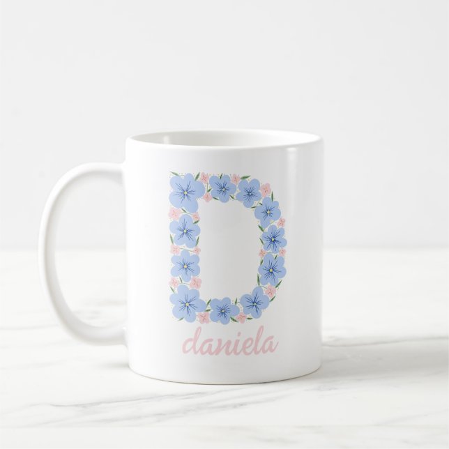 Pastel Floral Letter D Monogram Coffee Mug (Left)