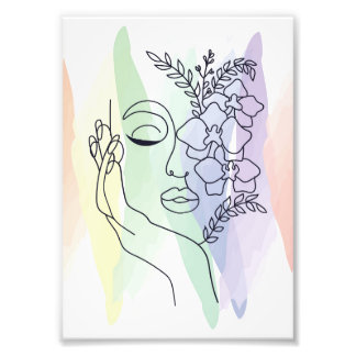 Pastel Floral Line Art Face Printable Wall Art 