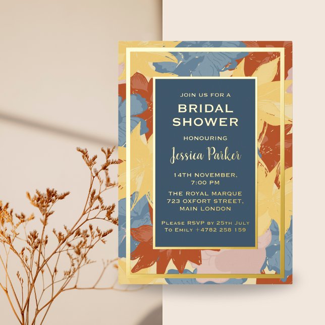 Pastel Floral Luxury Golden Bridal Shower Foil Invitation (Creator Uploaded)