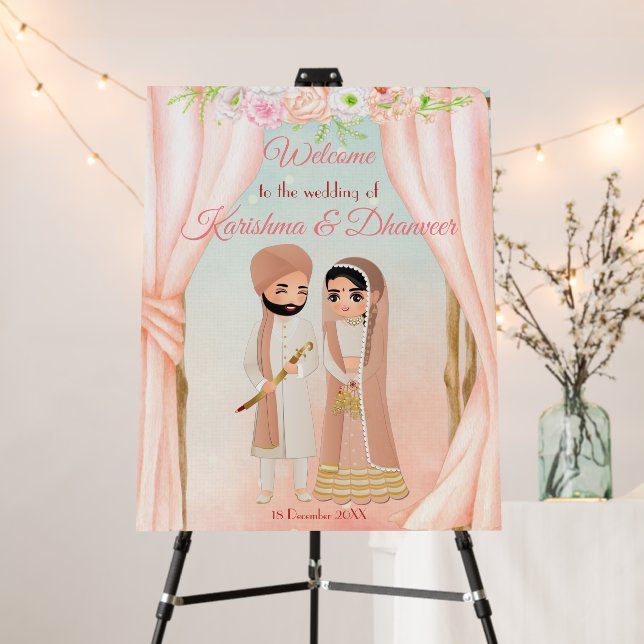 Pastel floral mandap with Indian couple welcome Foam Board (In Situ (Stand))
