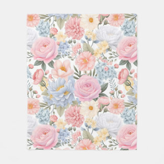 Pastel Floral Medley Flowers Pattern Fleece Blanket