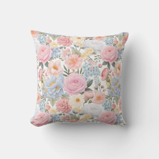 Pastel Floral Medley Flowers Pattern Throw Pillow