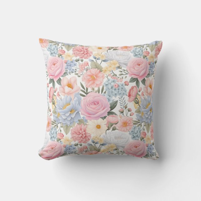Pastel Floral Medley Flowers Pattern Throw Pillow (Front)