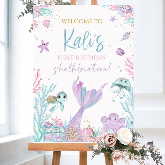 Pastel floral Mermaid Birthday Welcome Sign, Under Foam Board (Creator Uploaded)