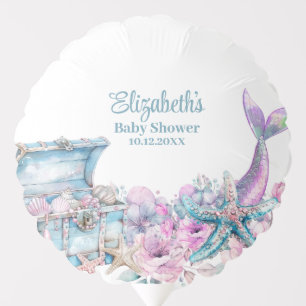 Pastel Floral Mermaid Tail Baby Shower Balloon