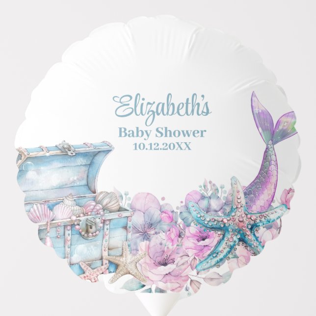Pastel Floral Mermaid Tail Baby Shower  Balloon (Front)