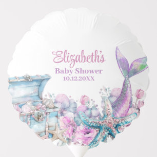 Pastel Floral Mermaid Tail Baby Shower Balloon