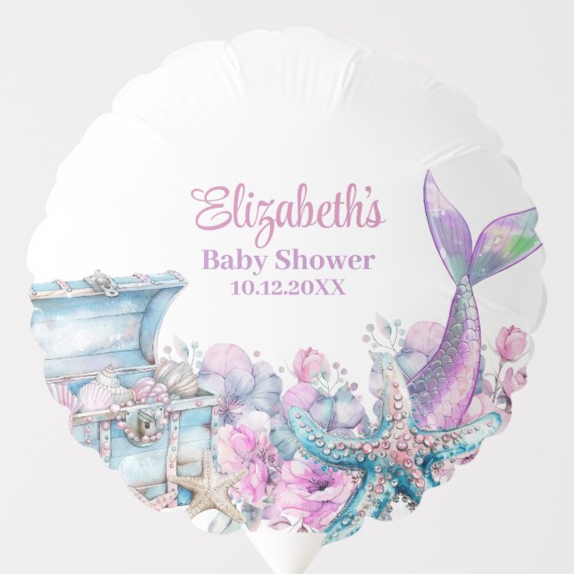 Pastel Floral Mermaid Tail Baby Shower  Balloon (Front)