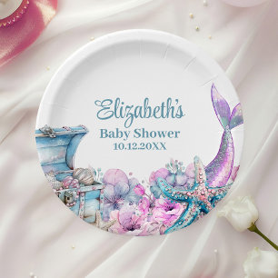 Pastel Floral Mermaid Tail Baby Shower  Paper Plates
