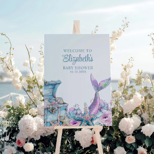 Pastel Floral Mermaid Tail Baby Shower Welcome Foam Board