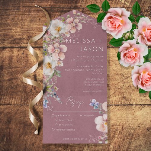 Pastel Floral Modern Dusty Pink Dinner All In One Invitation