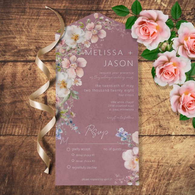 Pastel Floral Modern Dusty Pink Dinner All In One Invitation (Creator Uploaded)