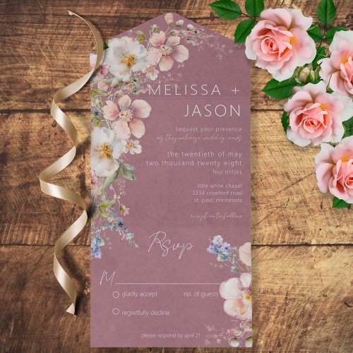 Pastel Floral Modern Dusty Pink No Dinner All In One Invitation