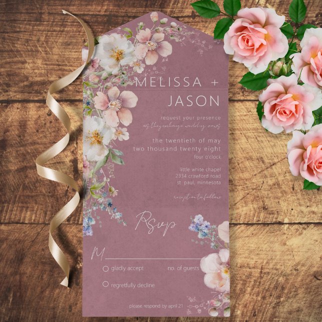 Pastel Floral Modern Dusty Pink No Dinner All In One Invitation (Creator Uploaded)