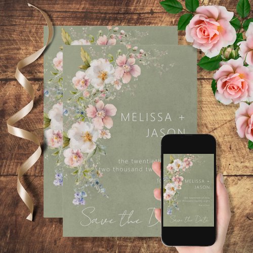Pastel Floral Modern Green Wedding Save The Date