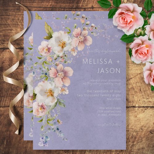 Pastel Floral Modern Purple Wedding Invitation