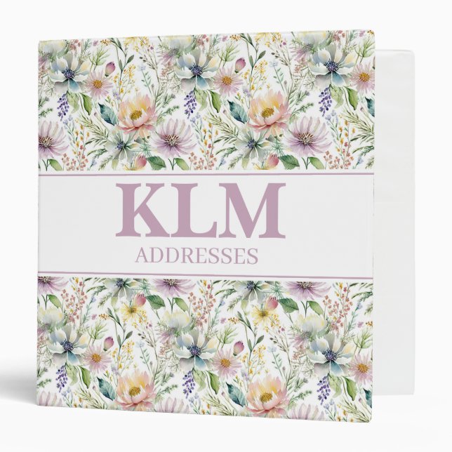 Pastel floral monogram address book 3 ring binder (Front/Inside)
