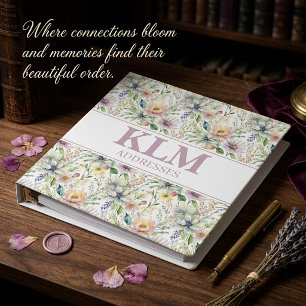 Pastel floral monogram address book 3 ring binder
