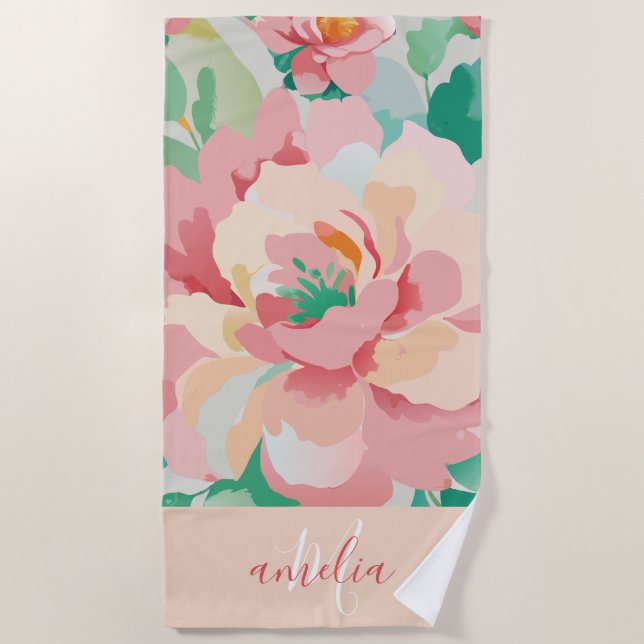 pastel floral monogram  beach towel (Front)