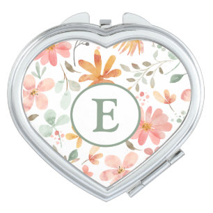 Pastel Floral Monogram Compact Mirror