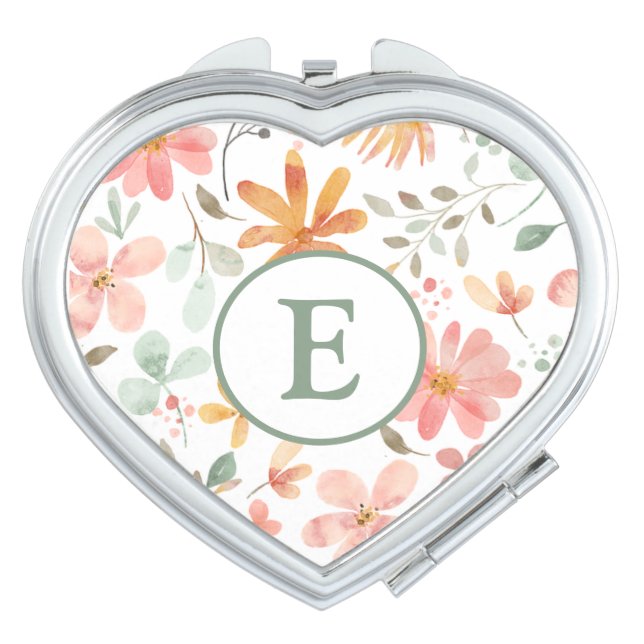 Pastel Floral Monogram Compact Mirror (Front)