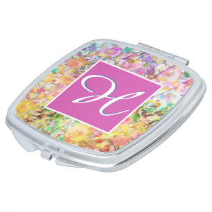 Pastel floral monogram compact mirror