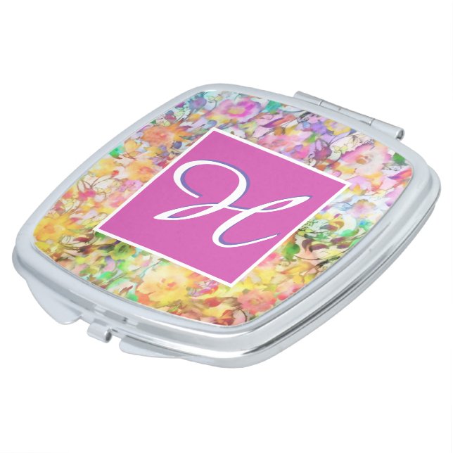 Pastel floral monogram compact mirror (Turned)