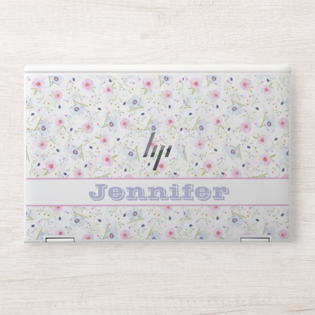 Pastel Floral Monogrammed HP Laptop Skin (Front)