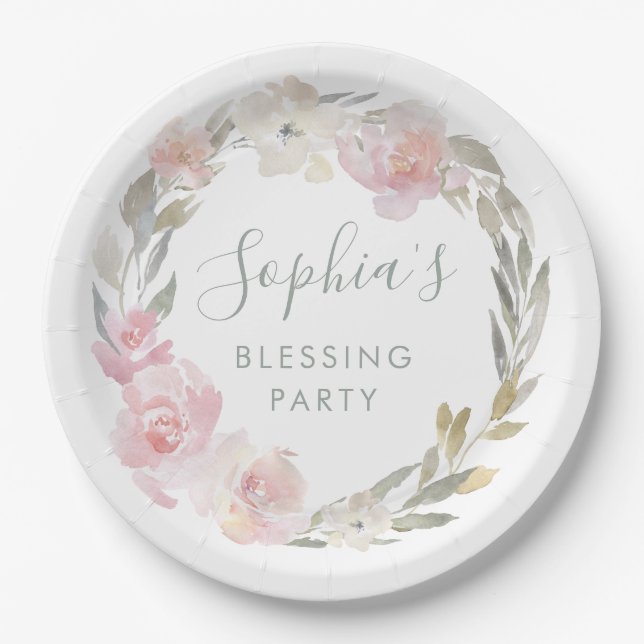 Pastel Floral Mother's Blessing Party Custom Paper Plates (Front)