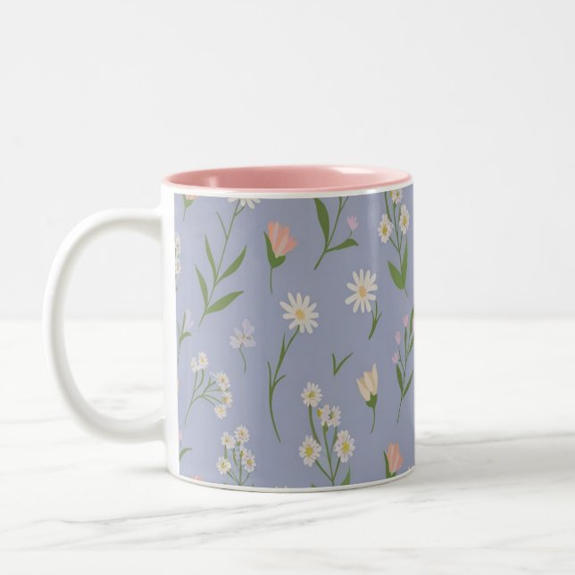 Pastel Floral Mug – Delicate Blossoms on Lavender (Left)