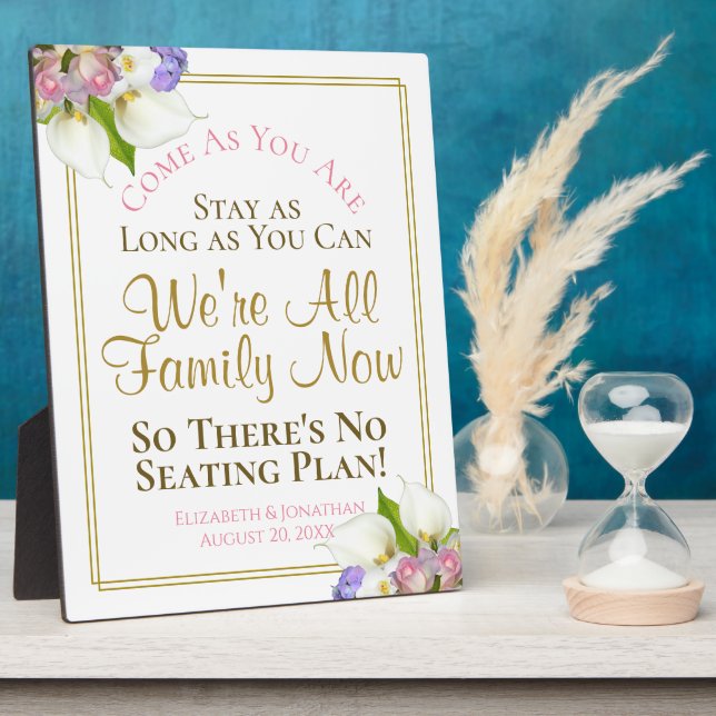 Pastel Floral No Seating Plan Wedding Sign Plaque (Side)