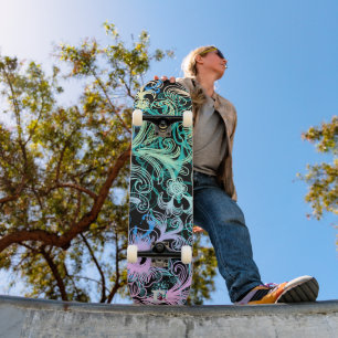 Pastel Floral on Black Dd Brand Skateboard
