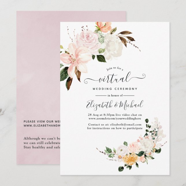 Pastel Floral Online Virtual Wedding Invitation (Front/Back)
