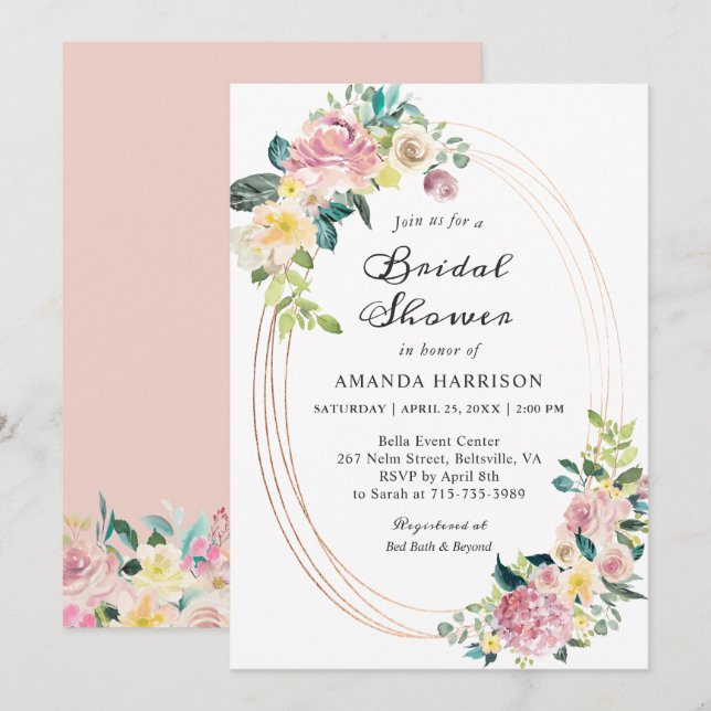 Pastel Floral Oval Bridal Shower Invitation (Front/Back)