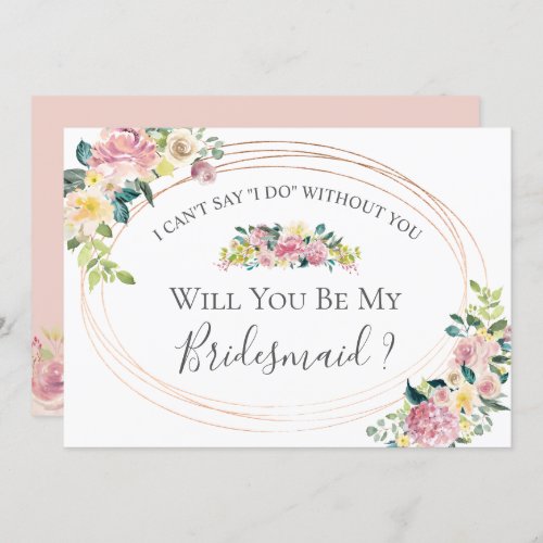 Pastel Floral Oval Frame Will You Be My Bridesmaid Invitation