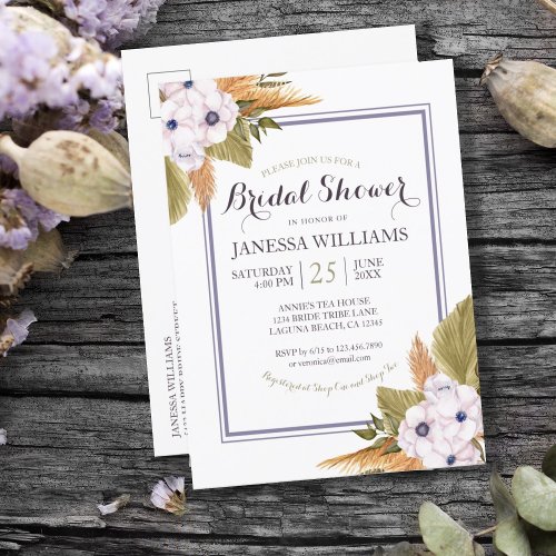 Pastel Floral Pampas Grass Bridal Shower Invitatio Invitation Postcard