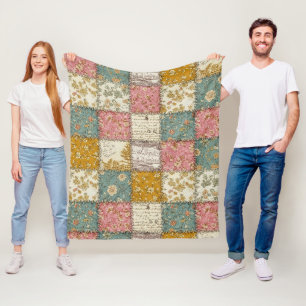 Pastel Floral Patchwork Picnic Pattern (12) Fleece Blanket