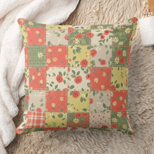 Pastel Floral Patchwork Picnic Pattern (12) Throw Pillow (Blanket)