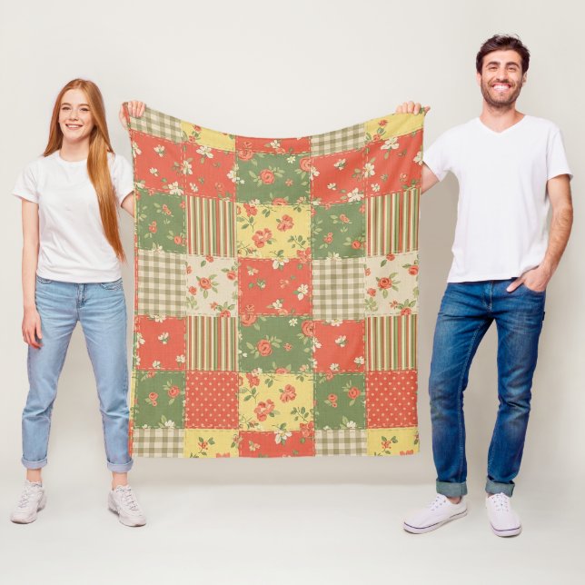 Pastel Floral Patchwork Picnic Pattern (2) Fleece Blanket (In Situ)