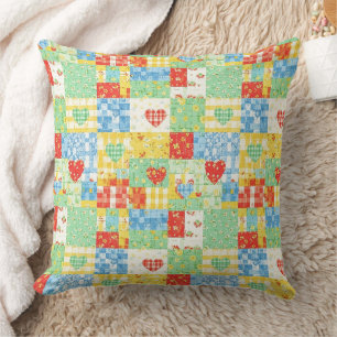Pastel Floral Patchwork Picnic Pattern Throw Pillow